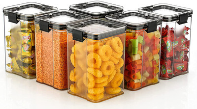 NEXIUM Plastic Grocery Container  - 1100 ml(Pack of 6, Black)