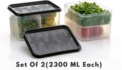 ksquare Plastic Fridge Container  - 2300 ml(Pack of 2, Black)