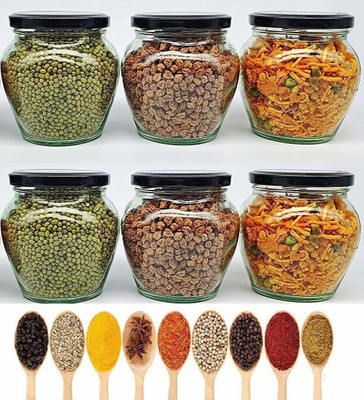 NAVPATH Glass Honey Jar  - 400 ml(Pack of 6, Black)