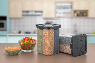 EMBICON Plastic Grocery Container  - 2000 ml(Pack of 2, Black)