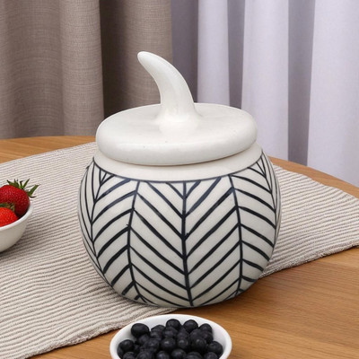 Malaikah Ceramic Tea Coffee & Sugar Container  - 300 ml(White)