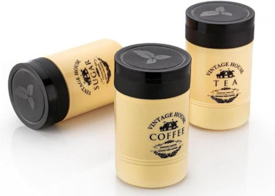 artsyhomies Plastic Tea Coffee & Sugar Container  - 800 ml(Pack of 3, Yellow, Grey)