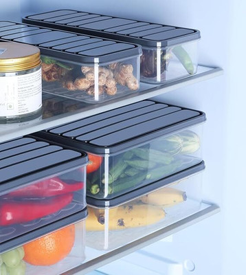 Homiexgreater Plastic Fridge Container  - 1200 ml(Pack of 6, Grey)