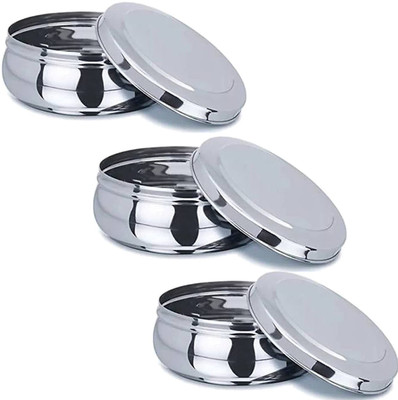Prateek Kitchenware Steel Utility Container  - 450 ml(Pack of 3, Silver)