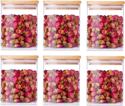 NAVPATH Glass, Wooden Grocery Container  - 685 ml(Pack of 6, Clear)