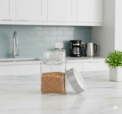 b7 Creations Glass Grocery Container  - 310 ml(Silver)