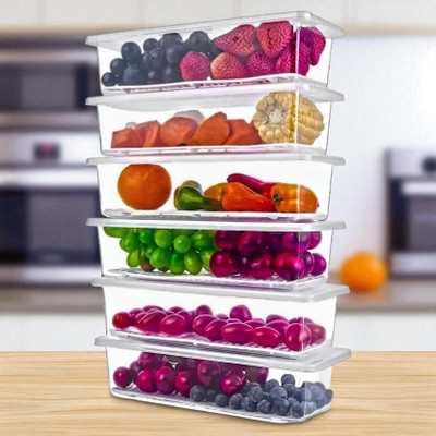 forsel Plastic Fridge Container  - 1500 ml(Pack of 6, Grey)
