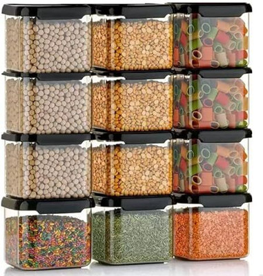 Qtrix Plastic Grocery Container  - 500 ml(Pack of 12, Black)
