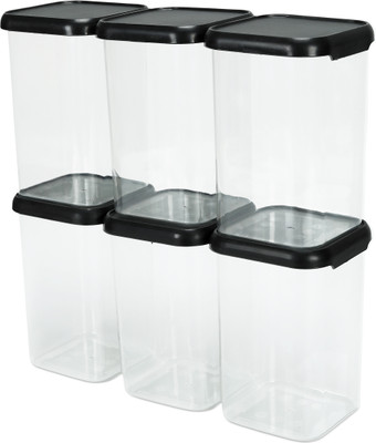 CHHAAVA Plastic Grocery Container  - 1100 ml(Pack of 6, Black)