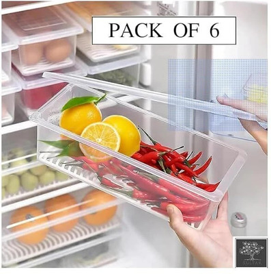 koktailkitchen Plastic Fridge Container  - 1500 ml(Pack of 6, Black)