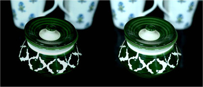 Jetwals Ceramic Pickle Jar  - 300 ml(Pack of 2, Green)