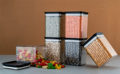 MAZAK Plastic Grocery Container  - 100 ml(Pack of 6, Black)