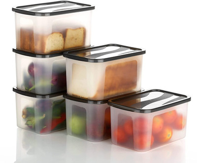 Buynow Plastic Grocery Container  - 2000 ml(Pack of 6, Black)