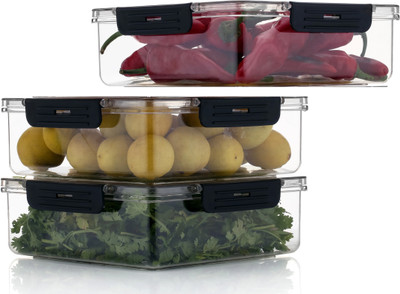 Sensex Plastic Fridge Container  - 2000 ml(Pack of 3, Black)