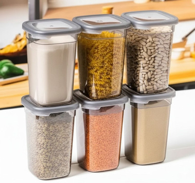 believe Plastic Grocery Container  - 1200 ml(Pack of 6, Black, Clear)