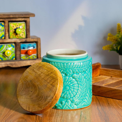 CultureCraft Ceramic Utility Container  - 1000 ml(Green)