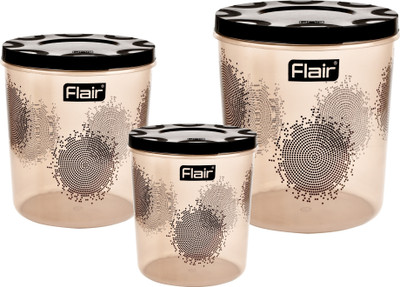 FLAIR Plastic Grocery Container  - 4.7 L, 7 L, 10 L(Pack of 3, Brown)