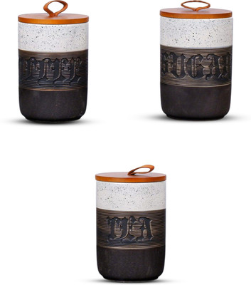 AARVIDECOR Ceramic Tea Coffee & Sugar Container  - 700 ml(Pack of 3, White)