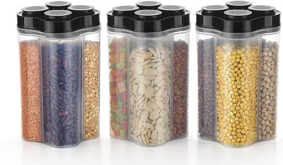 ADMONITION Plastic Grocery Container  - 2400 ml(Pack of 3, Black, Clear)