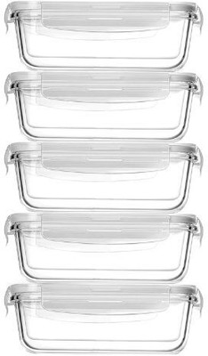 Femora Glass Fridge Container  - 400 ml(Pack of 5, White)