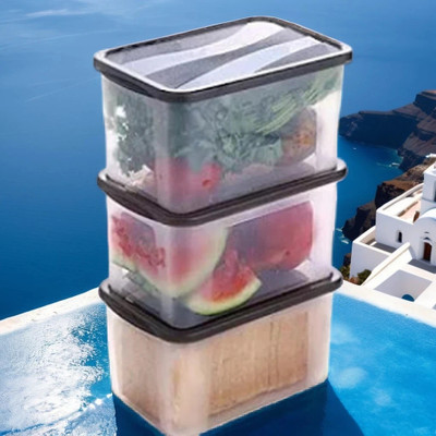 ADMONITION Plastic Grocery Container  - 2000 ml(Pack of 3, Clear, Black)
