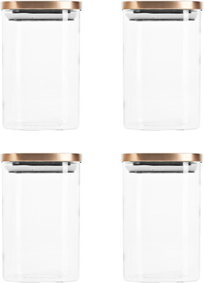 Femora Glass Grocery Container  - 1100 ml(Pack of 4, Clear)