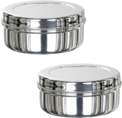 Milimercury Steel Utility Container  - 400 ml(Pack of 2, Silver)