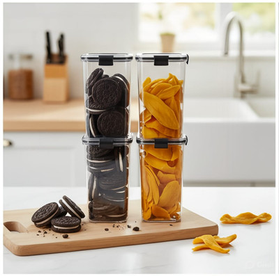 DYK Plastic Cookie Jar  - 1.2 L, 1200 ml(Pack of 6, Black, Transparent)