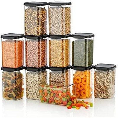 Trendy Creation Hub Plastic Grocery Container  - 1500 ml(Pack of 12, Black)