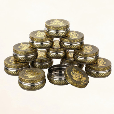 NAVRANG Steel Utility Container  - 300 ml(Pack of 12, Gold)