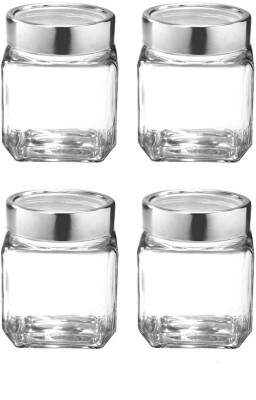 anjaneya enterprise Glass Grocery Container  - 600 ml(Pack of 4, Clear)