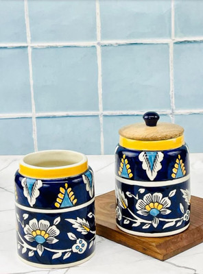 sanacraft Ceramic Pickle Jar  - 1000 ml(Pack of 2, Blue)