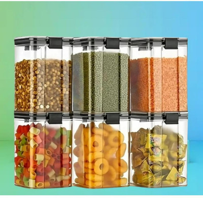 ADMONITION Plastic Grocery Container  - 1200 ml(Pack of 6, Black)