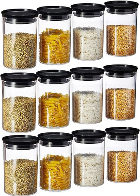 Serenity Plastic Grocery Container  - 1070 ml(Pack of 12, Black)