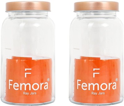 Femora Glass Cookie Jar  - 1500 ml(Pack of 2, Clear)