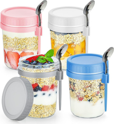 TINSUHG Glass Utility Container  - 350 ml(Pack of 4, Multicolor)