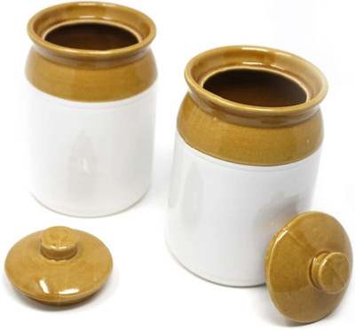 Luminescence Enterprises Ceramic Pickle Jar  - 1250 ml(Pack of 2, Brown)