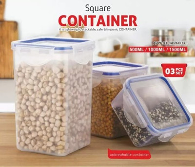Dejmin Plastic Grocery Container  - 500 ml, 1000 ml, 1500 ml(Pack of 3, Multicolor)