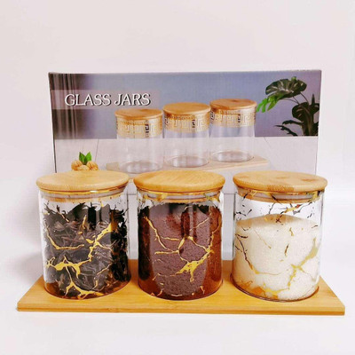UMAI Glass Grocery Container  - 850 ml(Pack of 3, Clear)