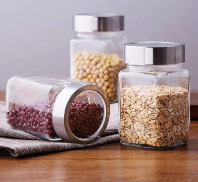 NEZELLO Glass Grocery Container  - 310 ml(Pack of 3, Silver)
