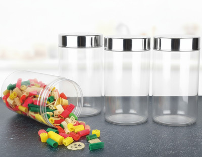 KSHUP Polypropylene Grocery Container  - 2500 ml, 1500 ml, 850 ml, 350 ml(Pack of 4, Clear, Silver)