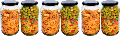 PANEL'S Glass Grocery Container  - 1100 ml(Pack of 6, White)