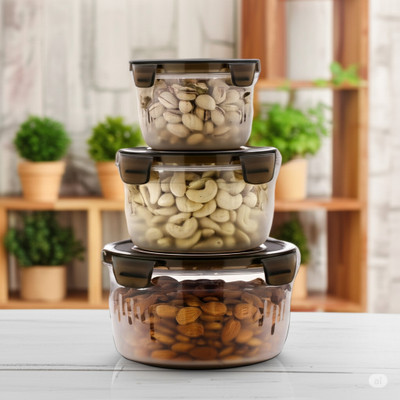 Naklang creation Plastic Grocery Container  - 600 ml, 1200 ml, 1800 ml(Pack of 3, Black)