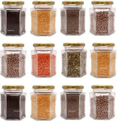 RUTVIHK Glass Grocery Container  - 350 ml(Pack of 12, Clear)