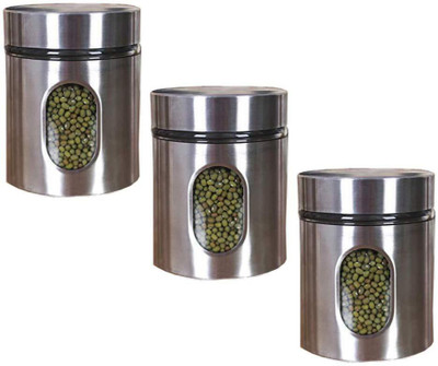 V Nine Stainless Steel Utility Container  - 350 ml(Pack of 3, Silver)
