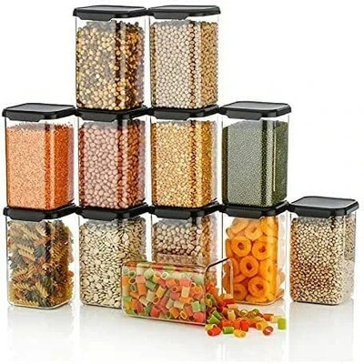 SKYHEART Plastic Grocery Container  - 1100 ml(Pack of 12, Black)