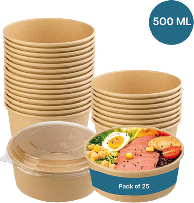 Kaagat Paper Utility Container  - 500 ml(Pack of 25, Brown)