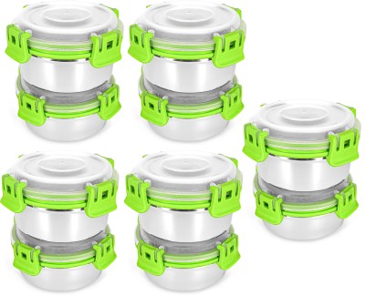 Zaib Stainless Steel Fridge Container  - 300 ml(Pack of 10, Green)