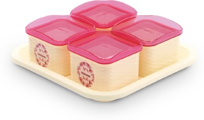 Trueware Plastic Cookie Jar  - 500 ml, 500 ml, 500 ml, 500 ml(Pack of 5, Pink, Beige)