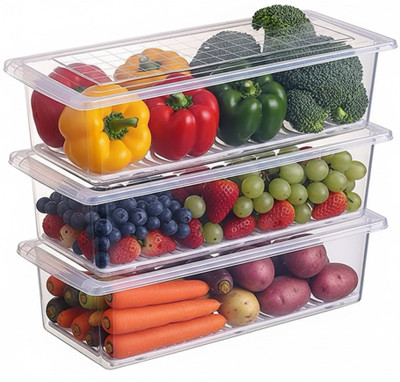 Ruthnitha Plastic Fridge Container  - 1500 ml(Pack of 6, Off White)